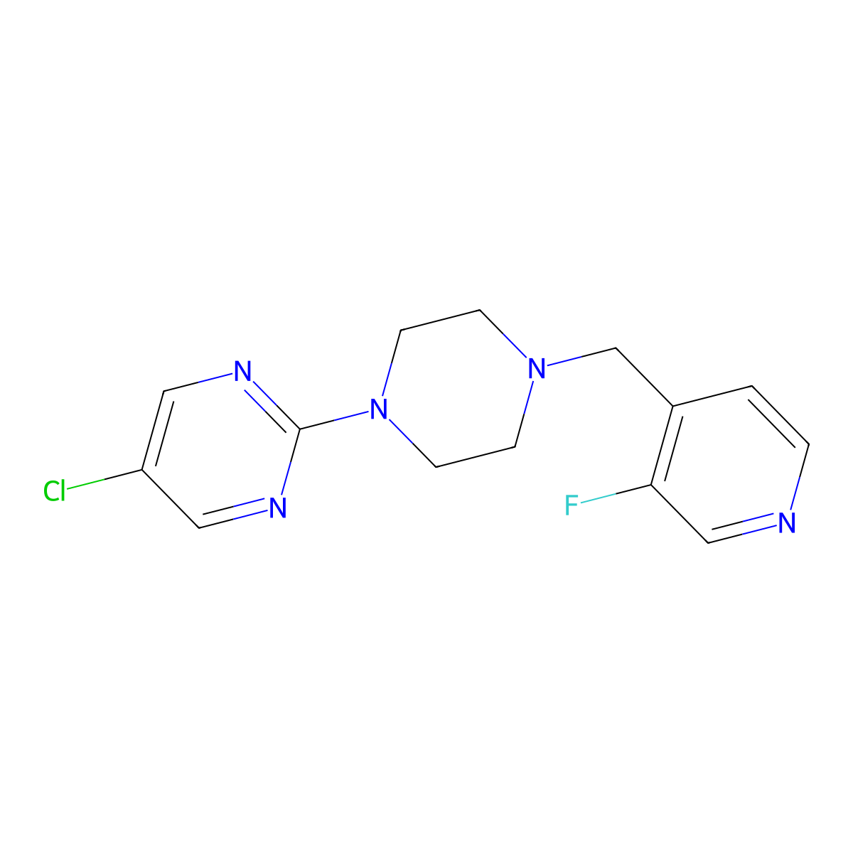 5-Chloro-2-{4-[(3-fluoropyridin-4-yl)methyl]piperazin-1-yl}pyrimidine molecular structure, CAS 2742025-55-2