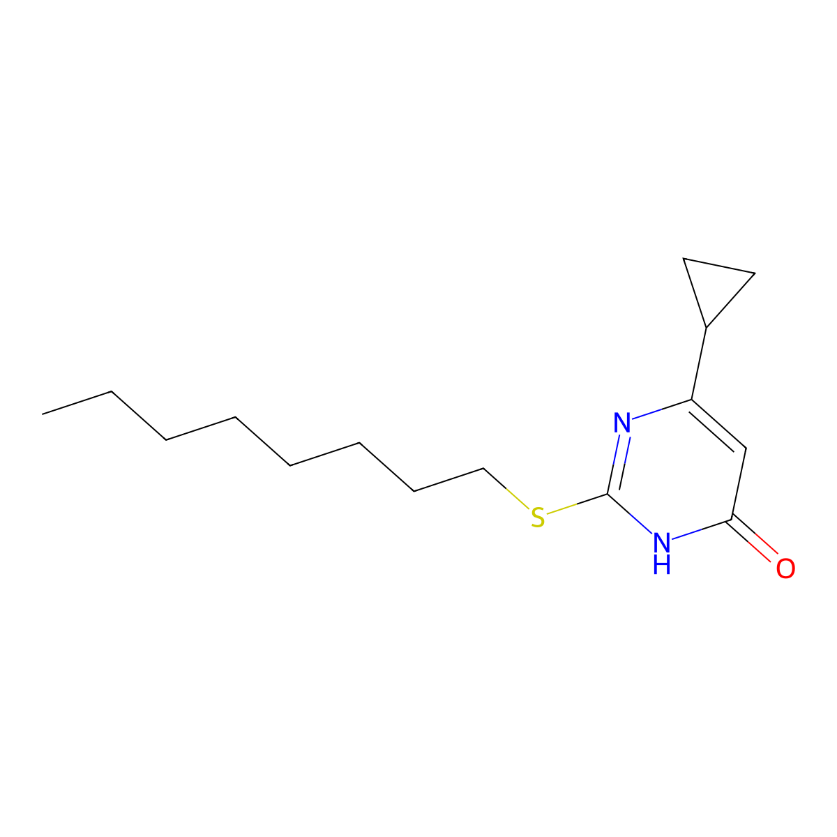 6-Cyclopropyl-2-(octylsulfanyl)-3,4-dihydropyrimidin-4-one molecular structure, CAS 2742025-64-3
