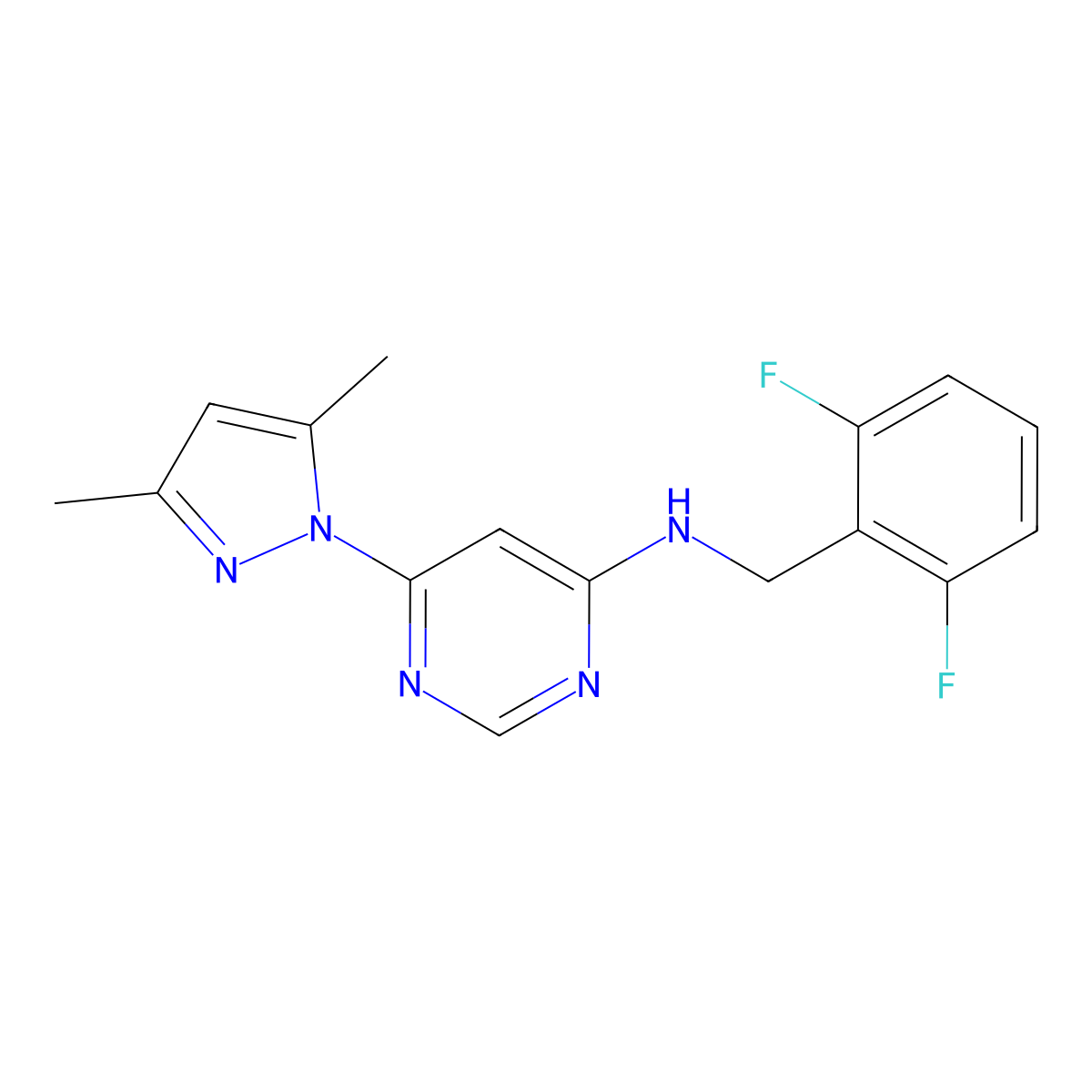 N-[(2,6-difluorophenyl)methyl]-6-(3,5-dimethyl-1H-pyrazol-1-yl)pyrimidin-4-amine molecular structure, CAS 2742025-67-6