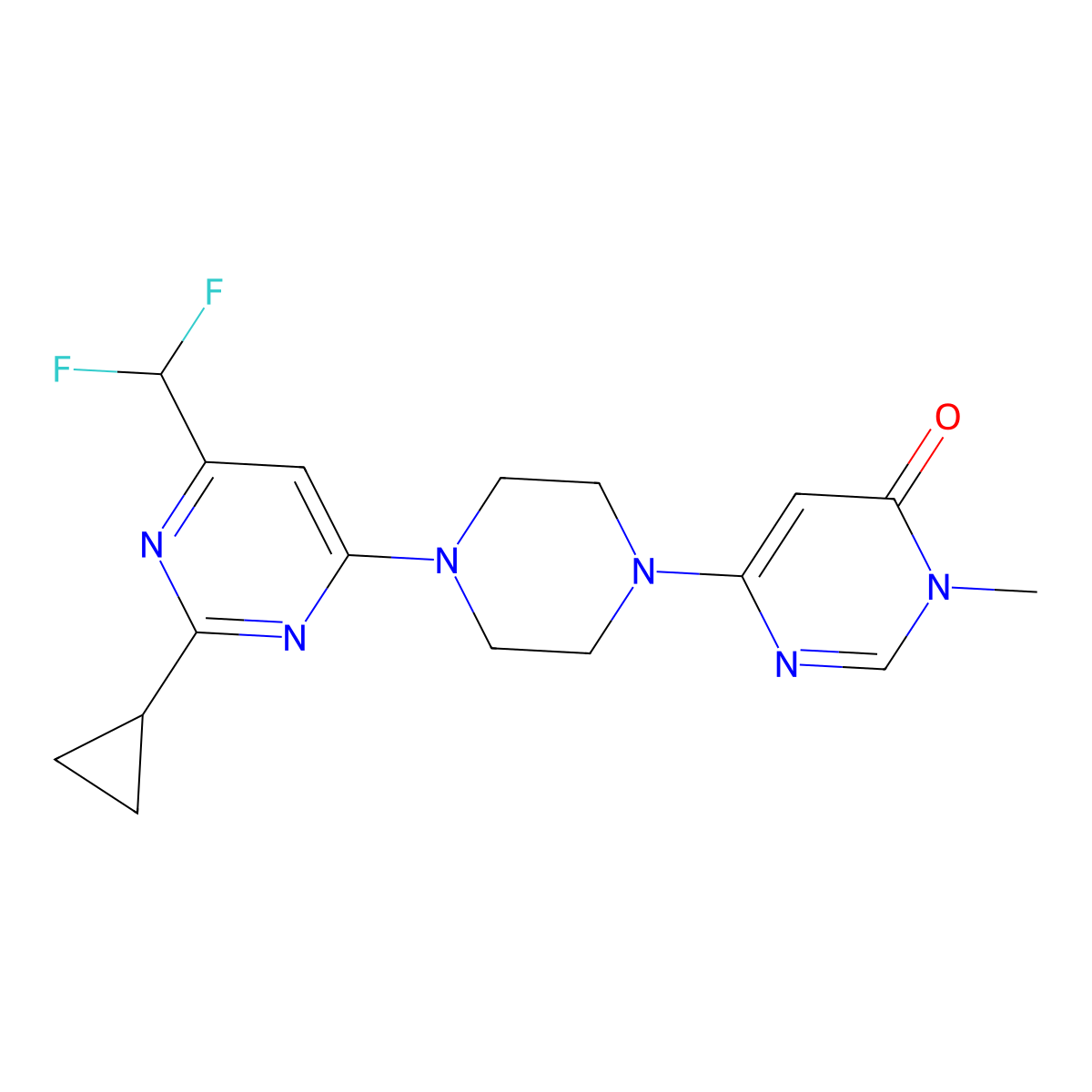 6-{4-[2-Cyclopropyl-6-(difluoromethyl)pyrimidin-4-yl]piperazin-1-yl}-3-methyl-3,4-dihydropyrimidin-4-one molecular structure, CAS 2742025-68-7