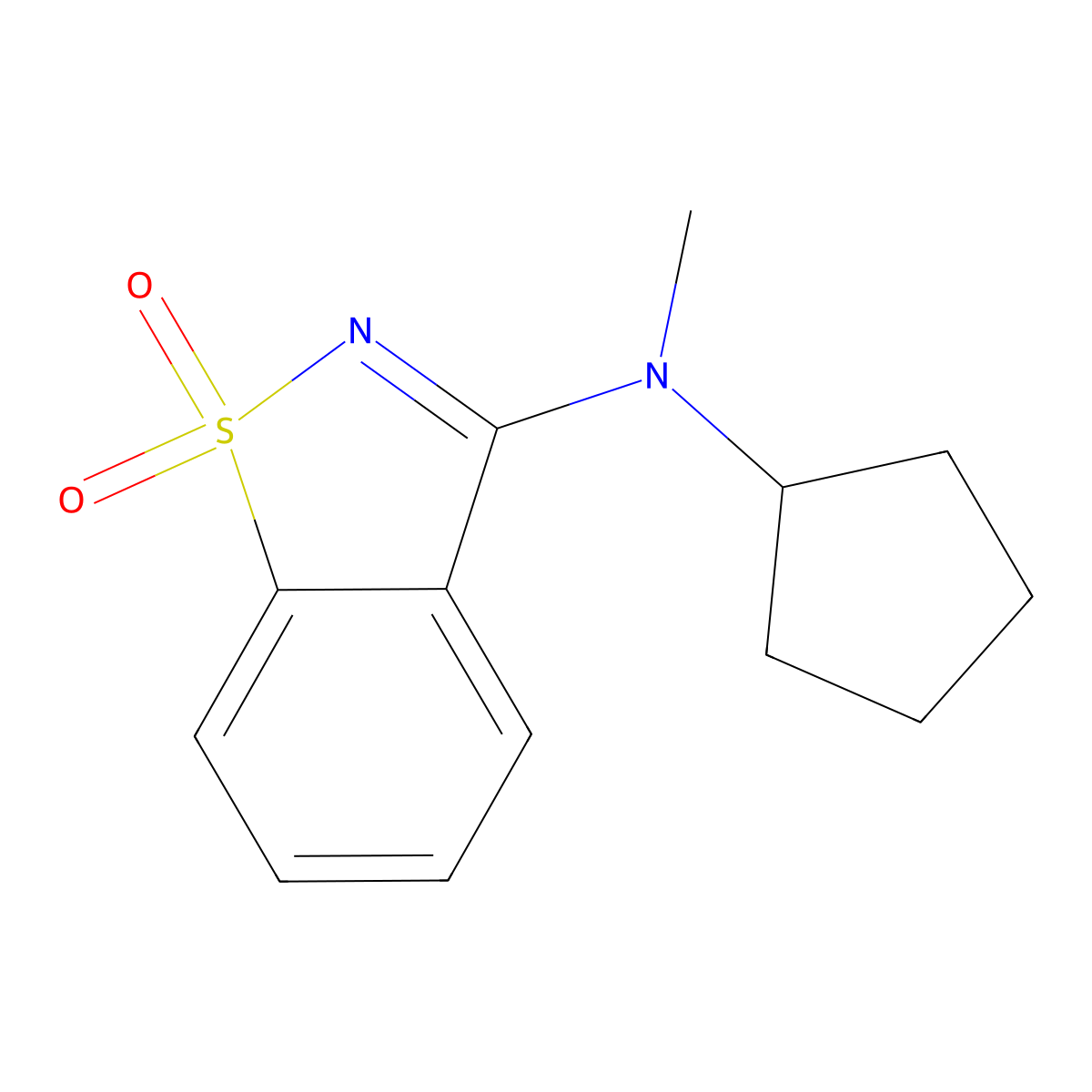 N-cyclopentyl-N-methyl-1,1-dioxo-1,2-benzothiazol-3-amine molecular structure, CAS 2742025-70-1