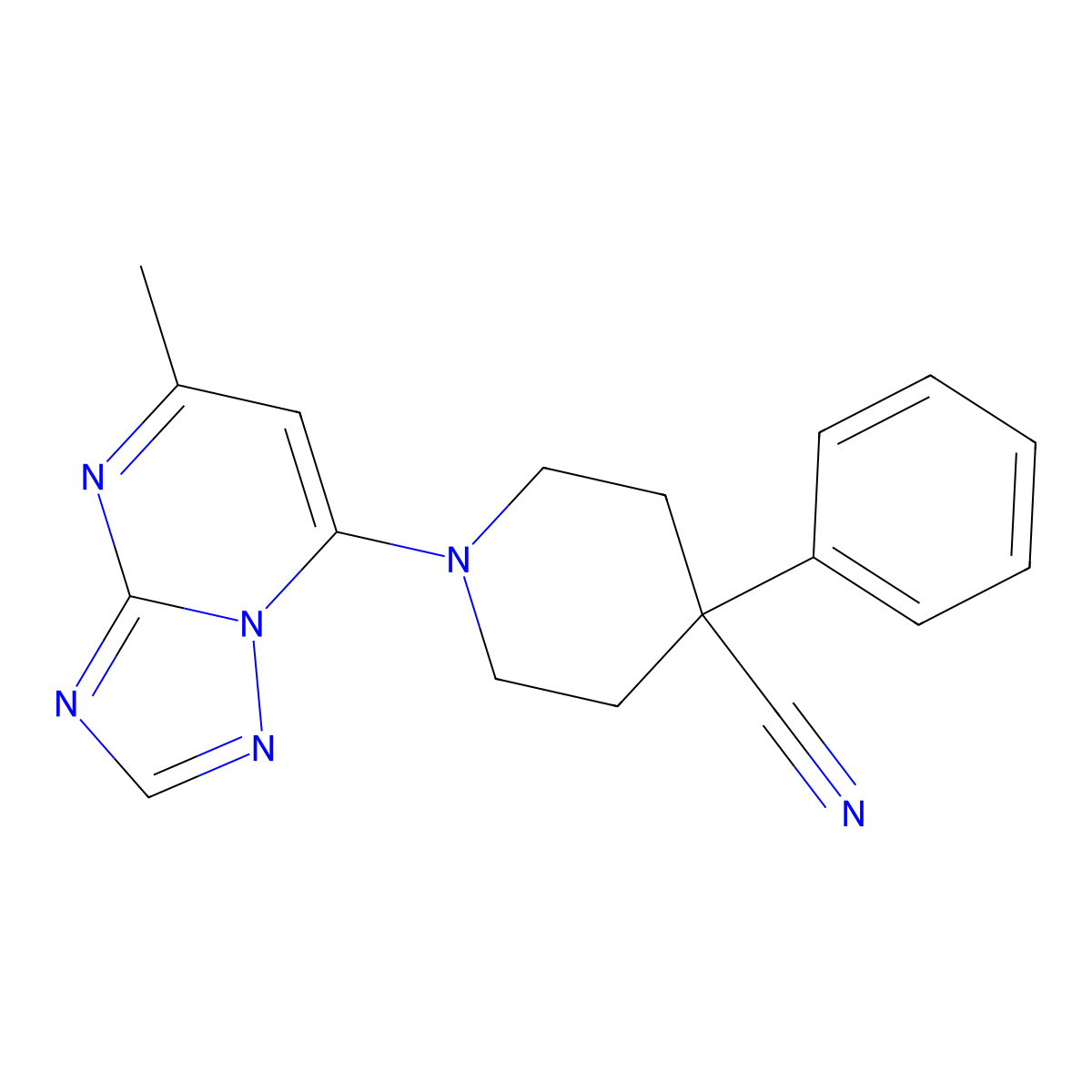 1-{5-Methyl-[1,2,4]triazolo[1,5-a]pyrimidin-7-yl}-4-phenylpiperidine-4-carbonitrile molecular structure, CAS 2742025-73-4