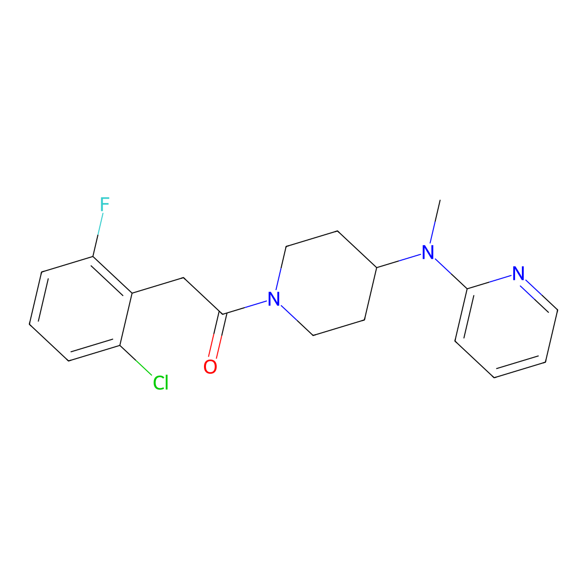 2-(2-Chloro-6-fluorophenyl)-1-{4-[methyl(pyridin-2-yl)amino]piperidin-1-yl}ethan-1-one molecular structure, CAS 2742025-74-5