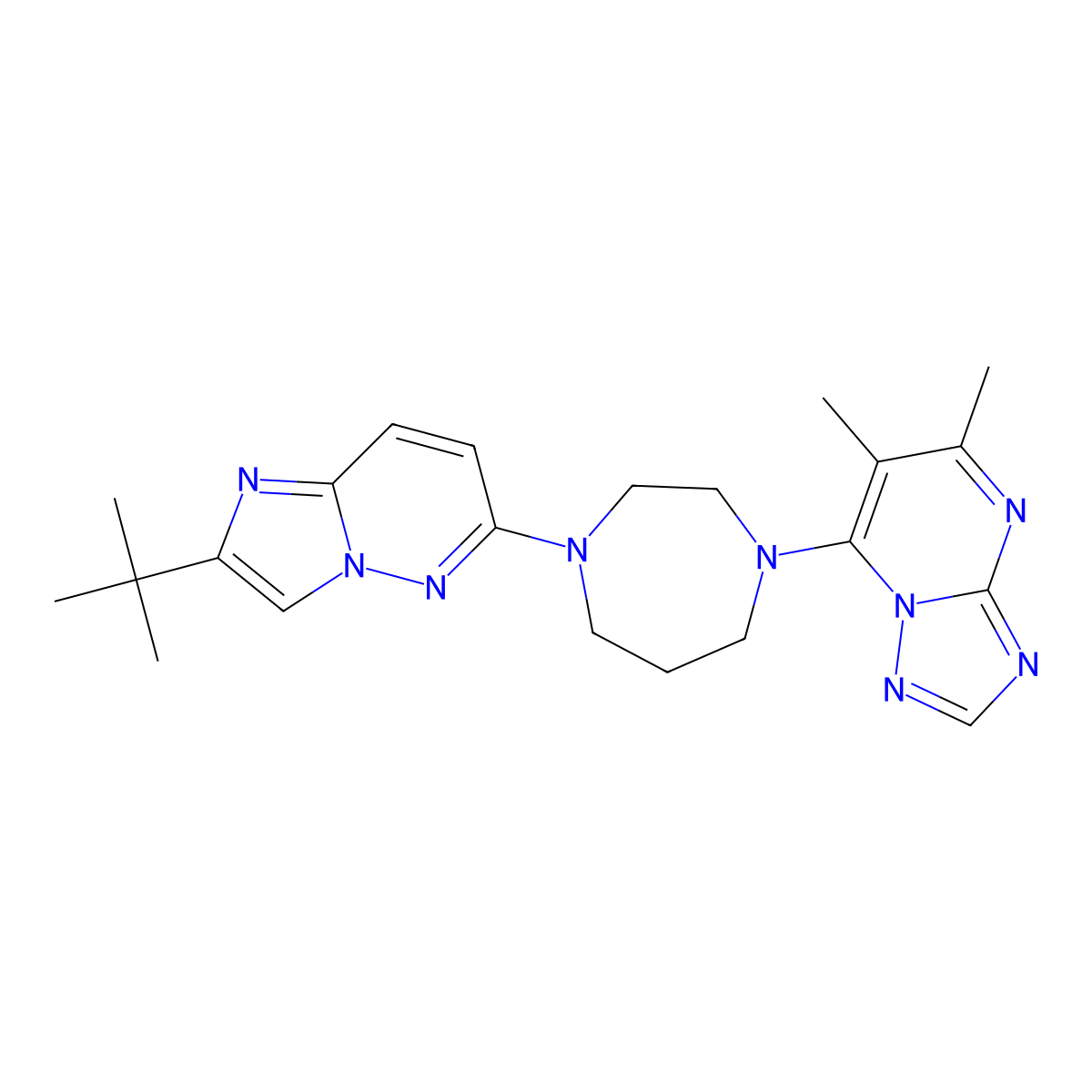 1-{2-Tert-butylimidazo[1,2-b]pyridazin-6-yl}-4-{5,6-dimethyl-[1,2,4]triazolo[1,5-a]pyrimidin-7-yl}-1,4-diazepane molecular structure, CAS 2742025-76-7