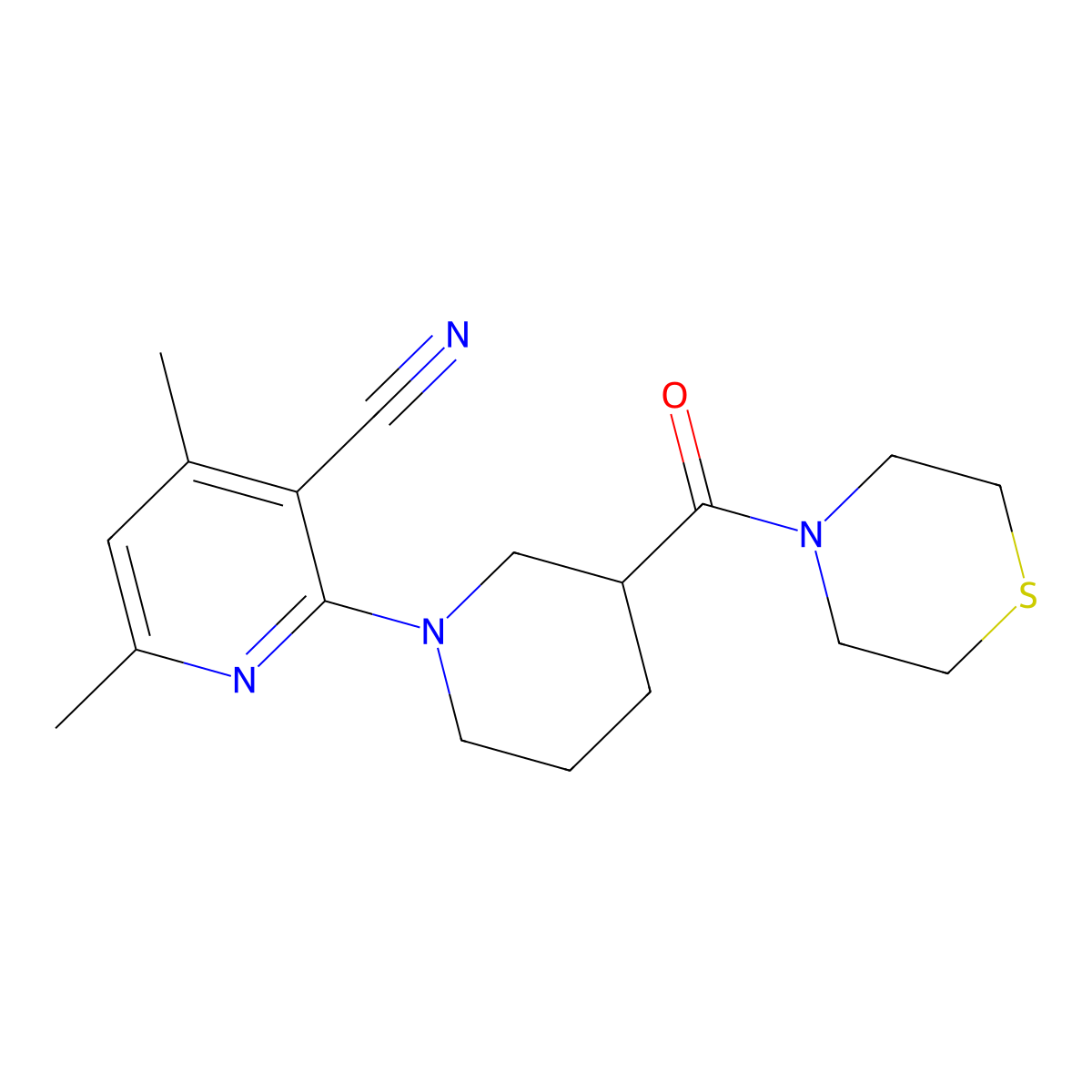 4,6-Dimethyl-2-[3-(thiomorpholine-4-carbonyl)piperidin-1-yl]pyridine-3-carbonitrile molecular structure, CAS 2742025-79-0