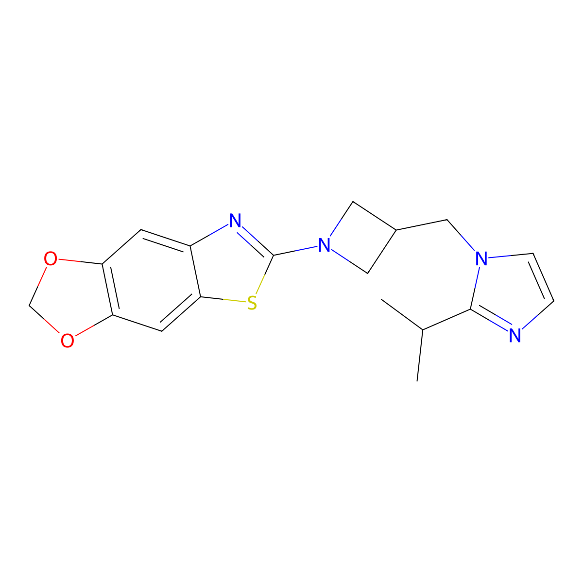 6-[3-[(2-Propan-2-ylimidazol-1-yl)methyl]azetidin-1-yl]-[1,3]dioxolo[4,5-f][1,3]benzothiazole molecular structure, CAS 2742025-82-5