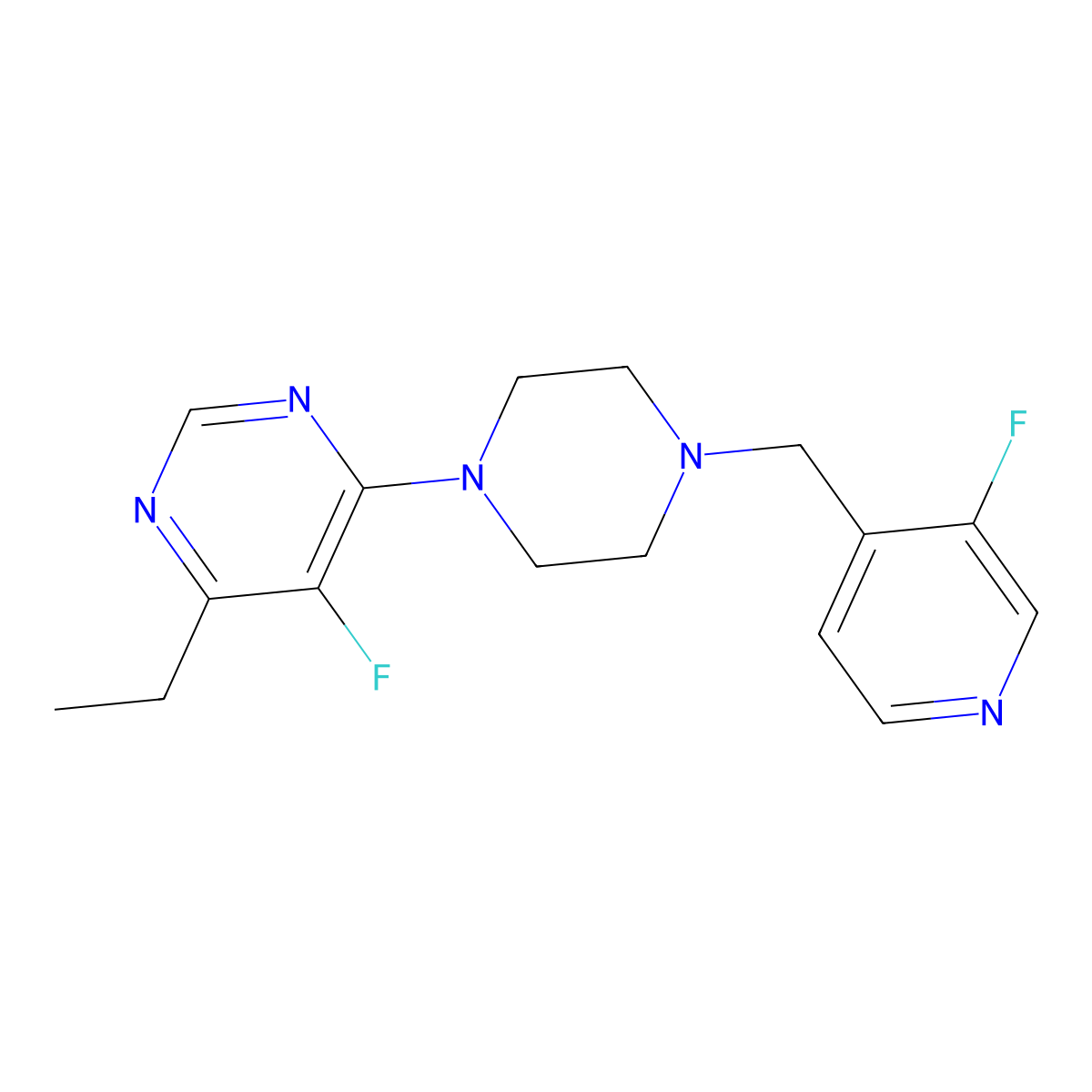 4-Ethyl-5-fluoro-6-{4-[(3-fluoropyridin-4-yl)methyl]piperazin-1-yl}pyrimidine molecular structure, CAS 2742025-85-8