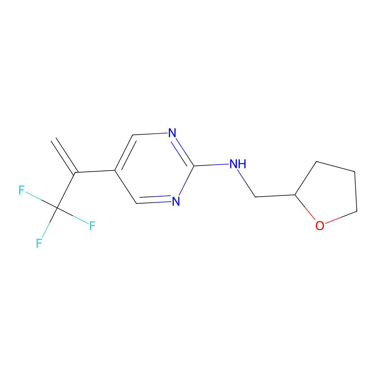 N-[(oxolan-2-yl)methyl]-5-(3,3,3-trifluoroprop-1-en-2-yl)pyrimidin-2-amine molecular structure, CAS 2742025-86-9