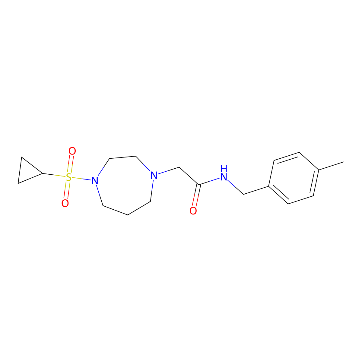 2-[4-(cyclopropanesulfonyl)-1,4-diazepan-1-yl]-N-[(4-methylphenyl)methyl]acetamide molecular structure, CAS 2742025-90-5