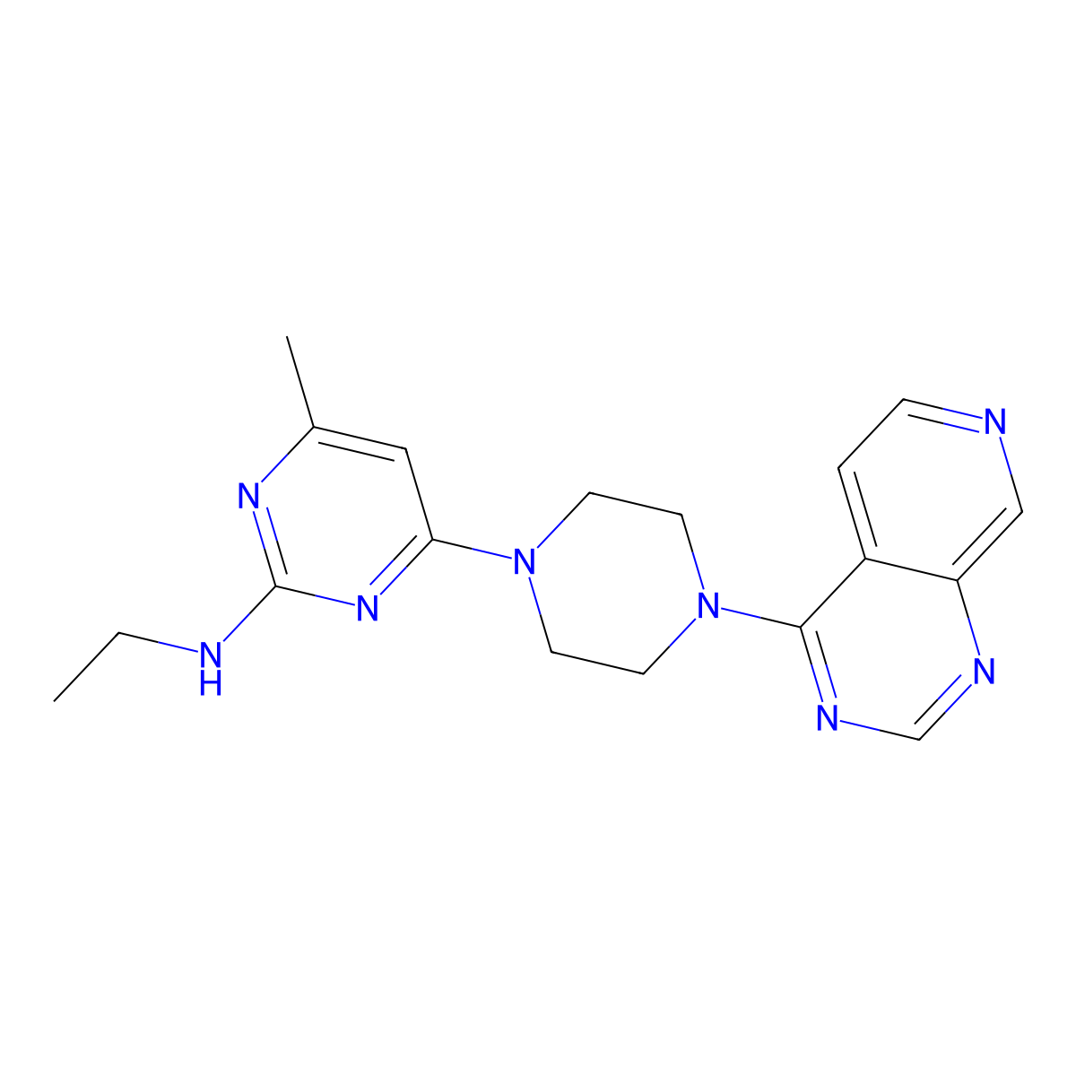 N-ethyl-4-methyl-6-(4-{pyrido[3,4-d]pyrimidin-4-yl}piperazin-1-yl)pyrimidin-2-amine molecular structure, CAS 2742025-99-4
