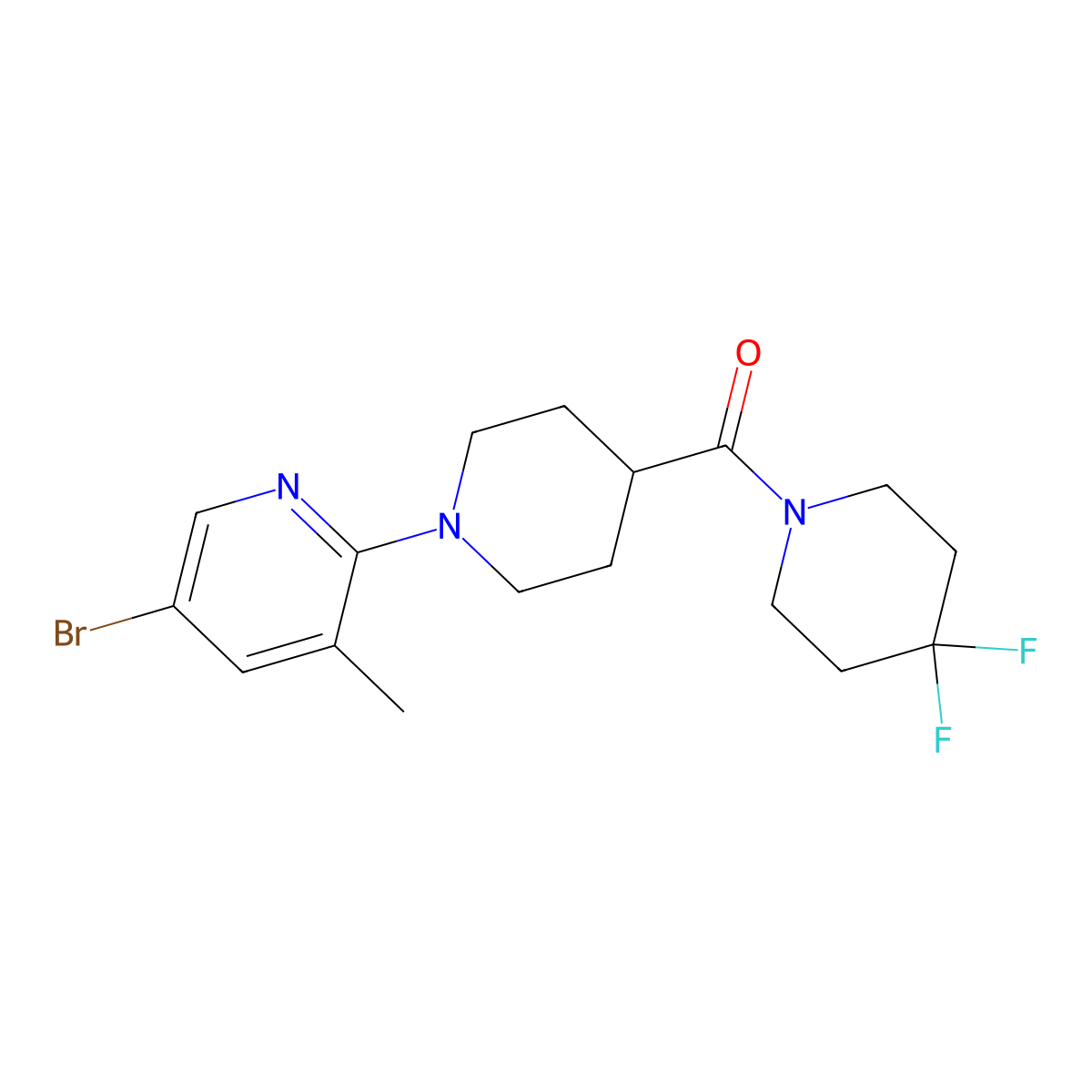 5-Bromo-2-[4-(4,4-difluoropiperidine-1-carbonyl)piperidin-1-yl]-3-methylpyridine molecular structure, CAS 2742026-02-2