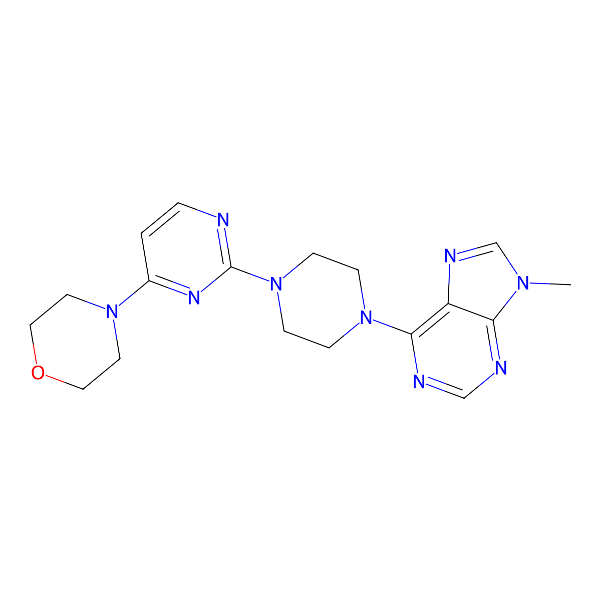 9-methyl-6-{4-[4-(morpholin-4-yl)pyrimidin-2-yl]piperazin-1-yl}-9H-purine molecular structure, CAS 2742026-03-3