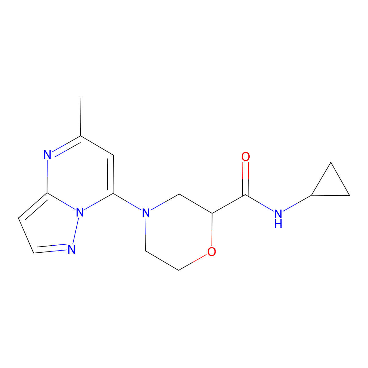 N-cyclopropyl-4-{5-methylpyrazolo[1,5-a]pyrimidin-7-yl}morpholine-2-carboxamide molecular structure, CAS 2742026-06-6