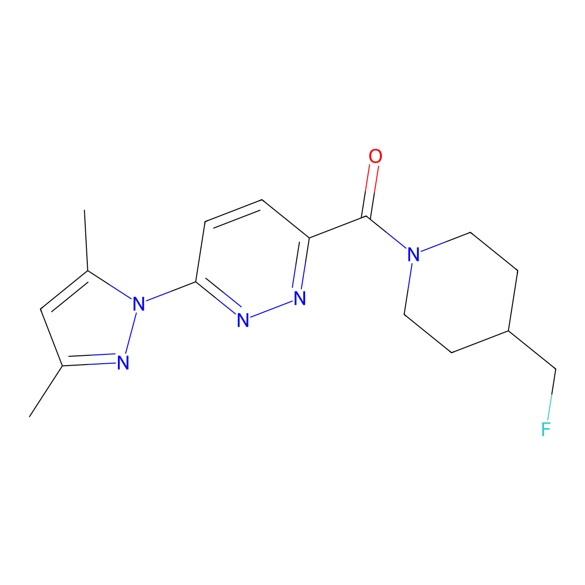 3-(3,5-dimethyl-1H-pyrazol-1-yl)-6-[4-(fluoromethyl)piperidine-1-carbonyl]pyridazine molecular structure, CAS 2742026-08-8