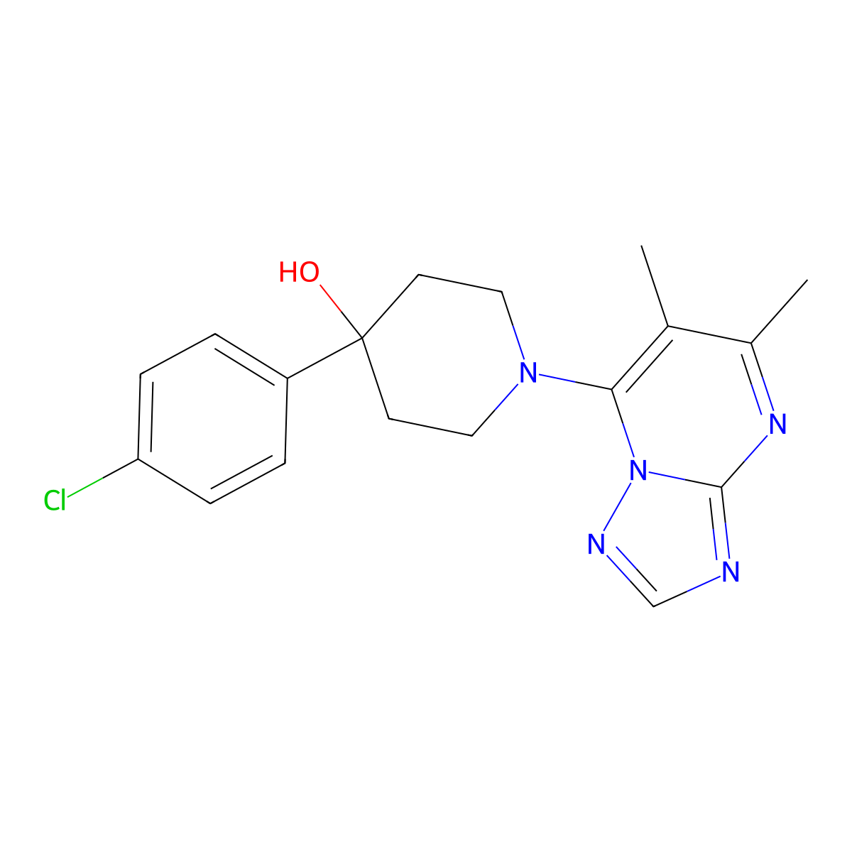 4-(4-Chlorophenyl)-1-{5,6-dimethyl-[1,2,4]triazolo[1,5-a]pyrimidin-7-yl}piperidin-4-ol molecular structure, CAS 2742026-11-3