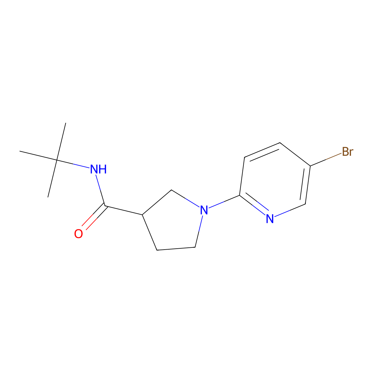 1-(5-bromopyridin-2-yl)-N-tert-butylpyrrolidine-3-carboxamide molecular structure, CAS 2742026-12-4