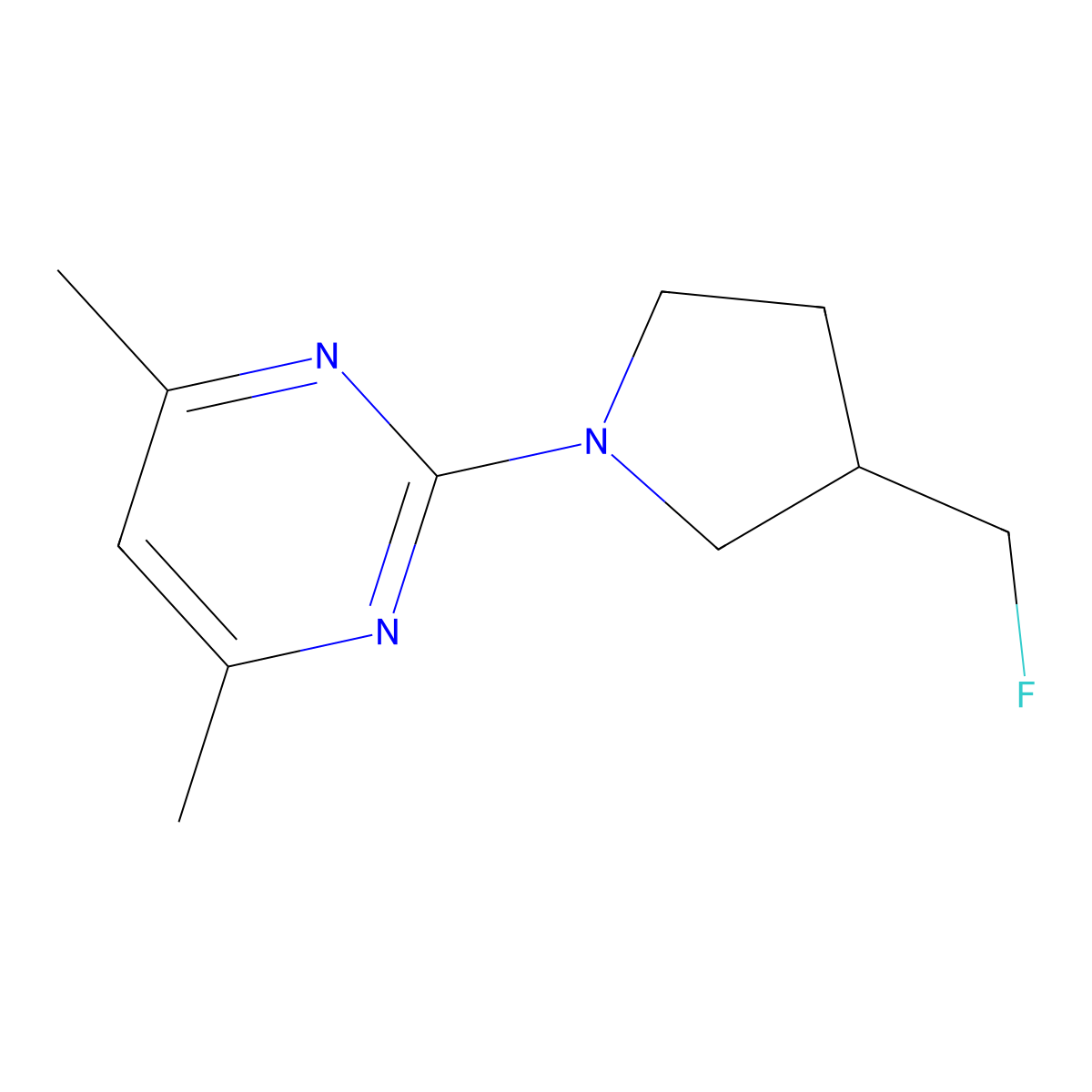 2-[3-(Fluoromethyl)pyrrolidin-1-yl]-4,6-dimethylpyrimidine molecular structure, CAS 2742026-20-4