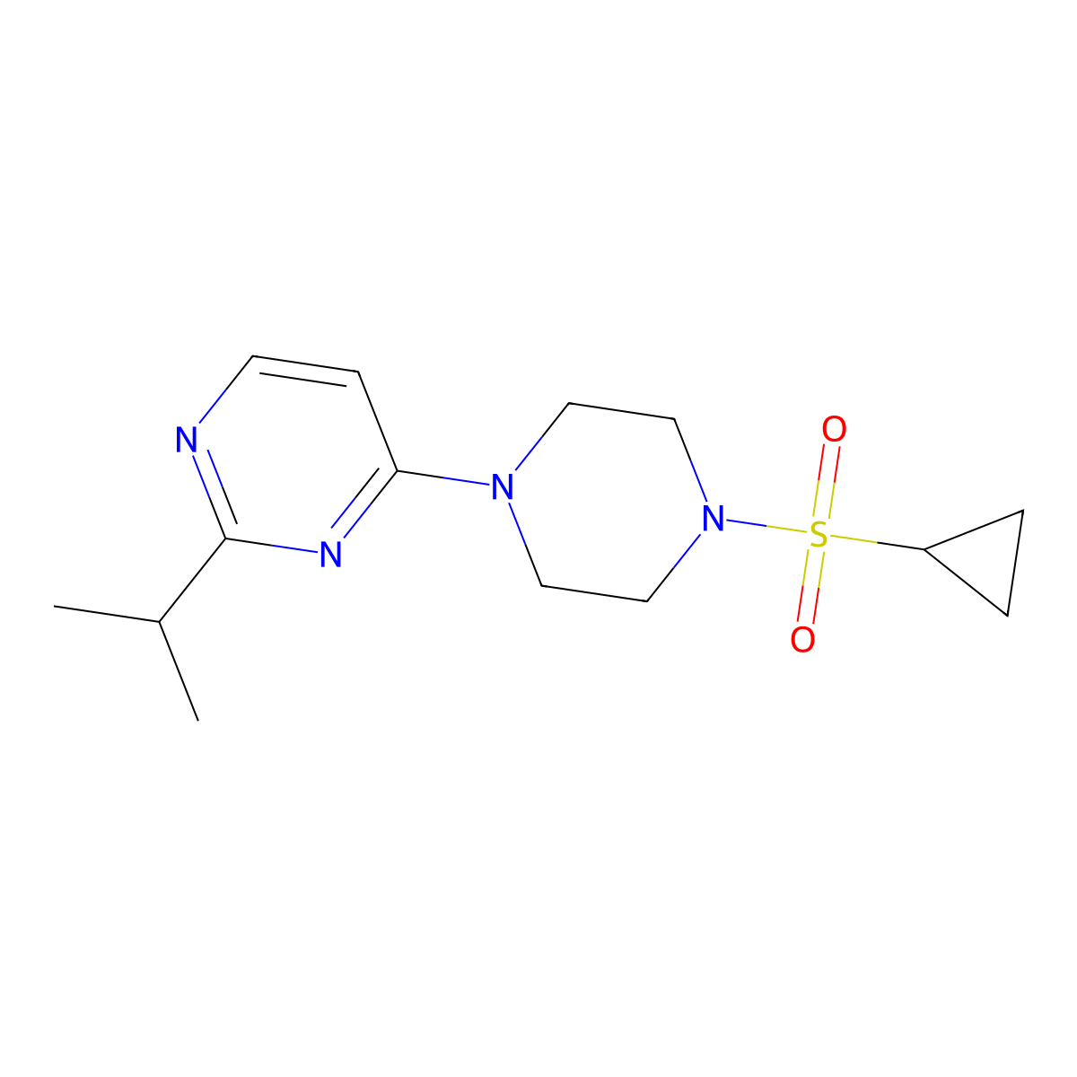 4-[4-(Cyclopropanesulfonyl)piperazin-1-yl]-2-(propan-2-yl)pyrimidine molecular structure, CAS 2742026-21-5