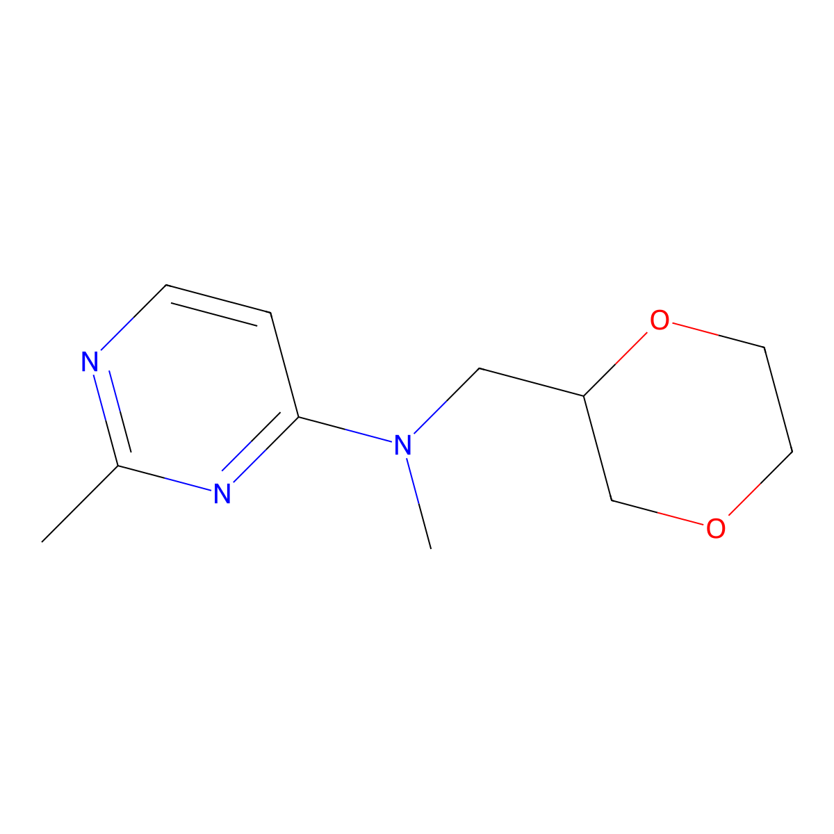 N-[(1,4-dioxan-2-yl)methyl]-N,2-dimethylpyrimidin-4-amine molecular structure, CAS 2742026-23-7