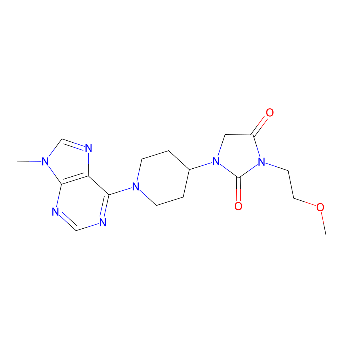 3-(2-methoxyethyl)-1-[1-(9-methyl-9H-purin-6-yl)piperidin-4-yl]imidazolidine-2,4-dione molecular structure, CAS 2742026-24-8