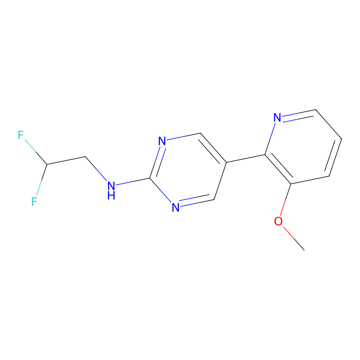 N-(2,2-difluoroethyl)-5-(3-methoxypyridin-2-yl)pyrimidin-2-amine molecular structure, CAS 2742026-27-1