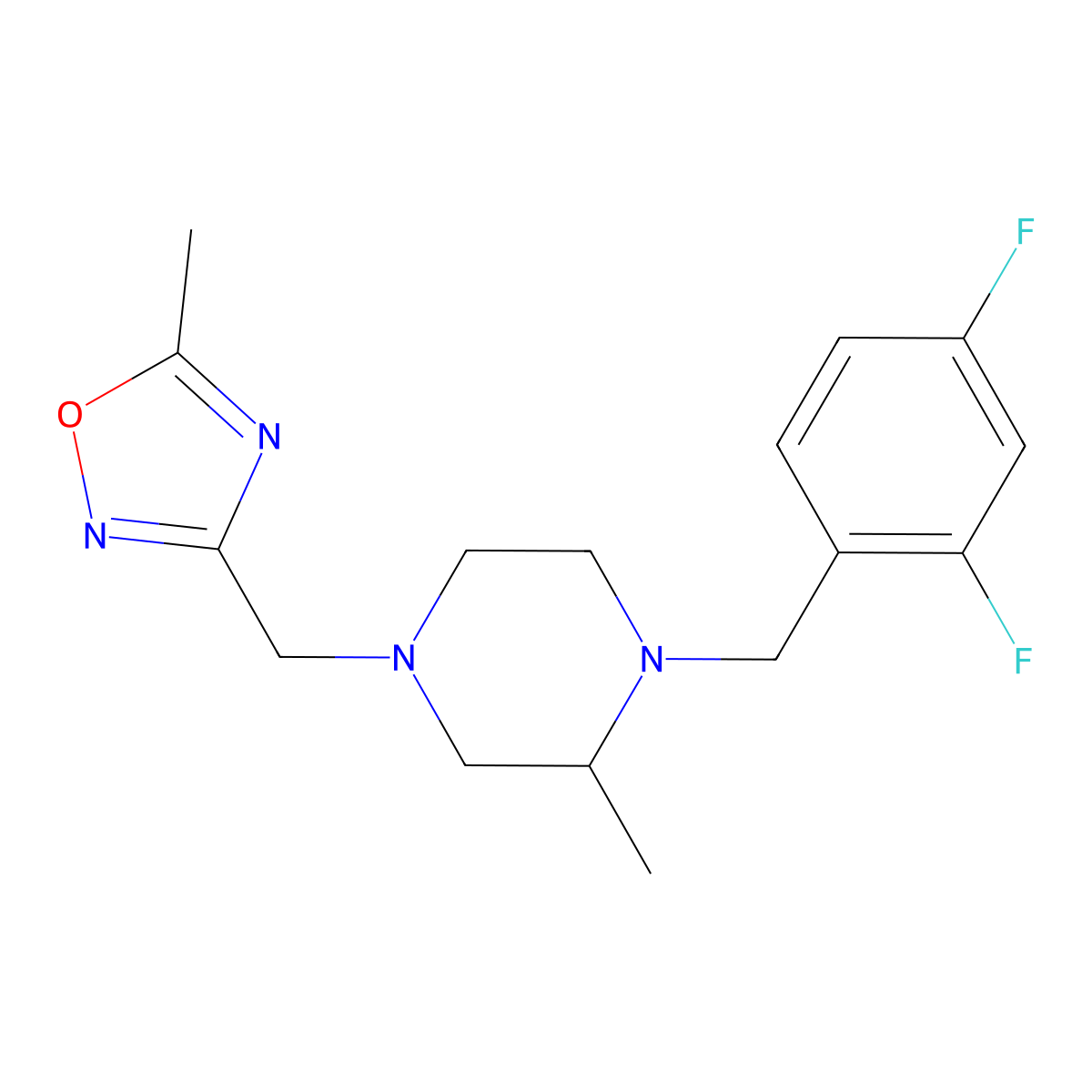 1-[(2,4-Difluorophenyl)methyl]-2-methyl-4-[(5-methyl-1,2,4-oxadiazol-3-yl)methyl]piperazine molecular structure, CAS 2742026-28-2