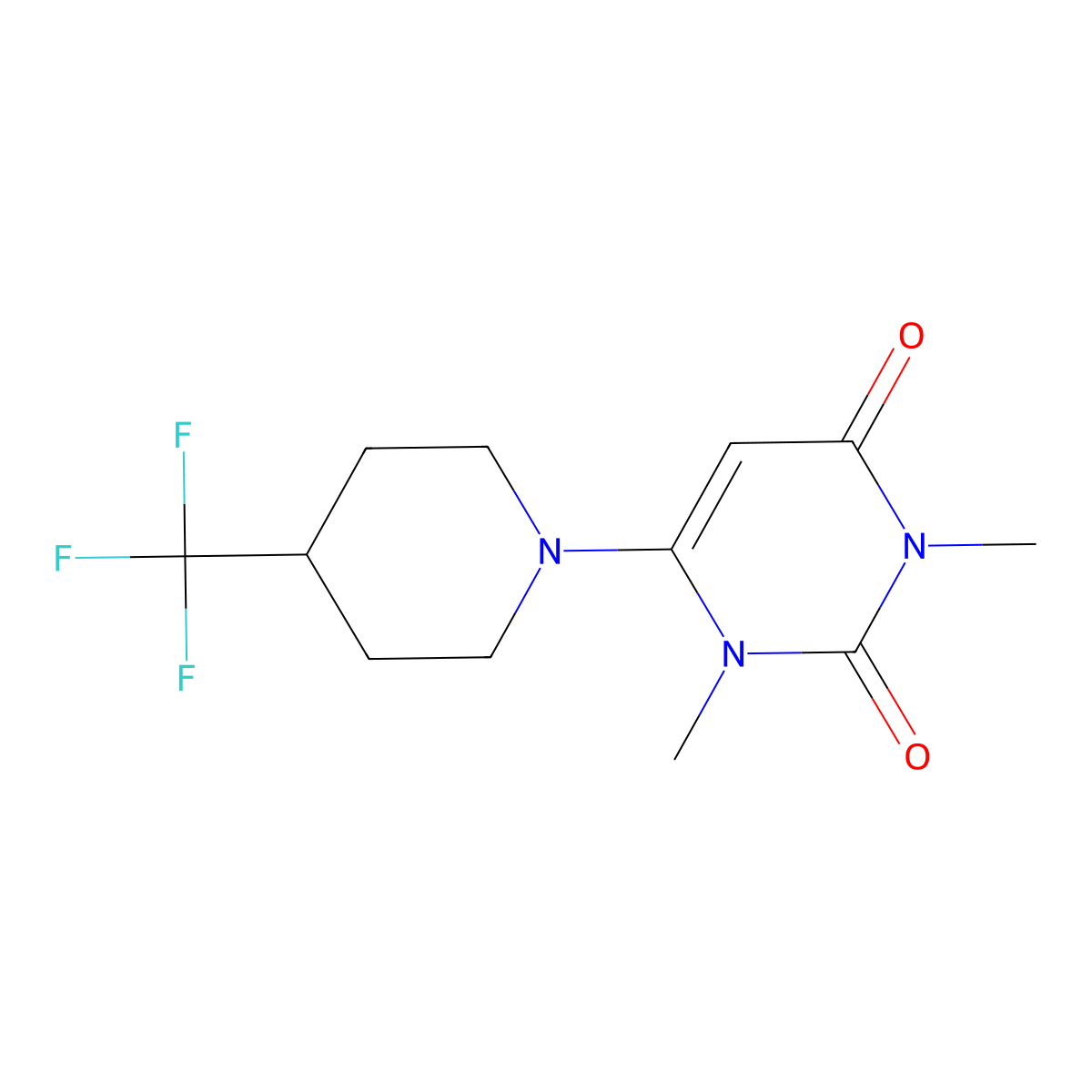 1,3-Dimethyl-6-[4-(trifluoromethyl)piperidin-1-yl]-1,2,3,4-tetrahydropyrimidine-2,4-dione molecular structure, CAS 2742026-29-3