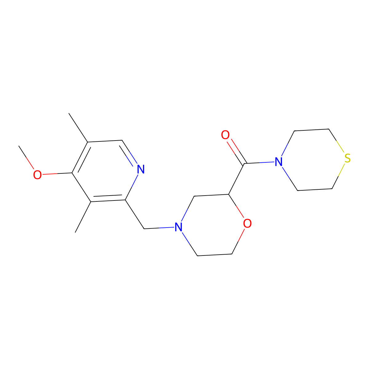4-[(4-Methoxy-3,5-dimethylpyridin-2-yl)methyl]-2-(thiomorpholine-4-carbonyl)morpholine molecular structure, CAS 2742026-34-0