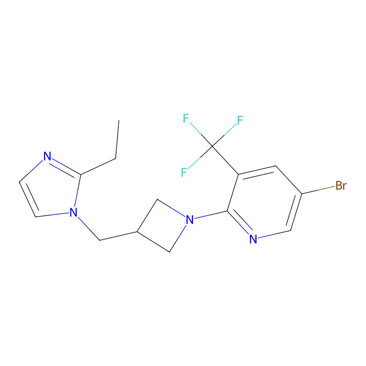 5-bromo-2-{3-[(2-ethyl-1H-imidazol-1-yl)methyl]azetidin-1-yl}-3-(trifluoromethyl)pyridine molecular structure, CAS 2742026-38-4