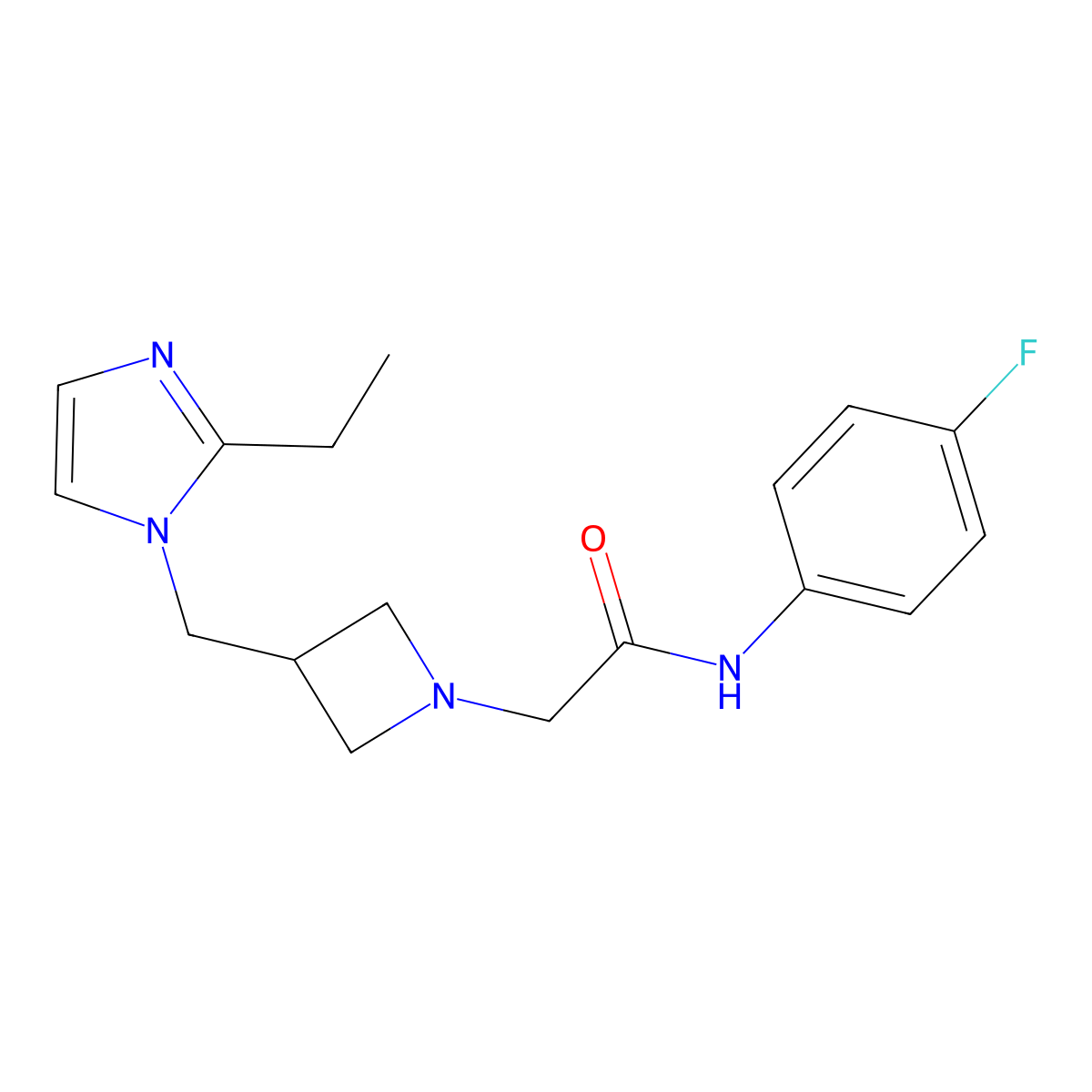 2-[3-[(2-ethylimidazol-1-yl)methyl]azetidin-1-yl]-N-(4-fluorophenyl)acetamide molecular structure, CAS 2742026-41-9
