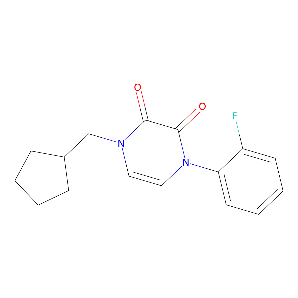 1-(Cyclopentylmethyl)-4-(2-fluorophenyl)-1,2,3,4-tetrahydropyrazine-2,3-dione molecular structure, CAS 2742026-43-1
