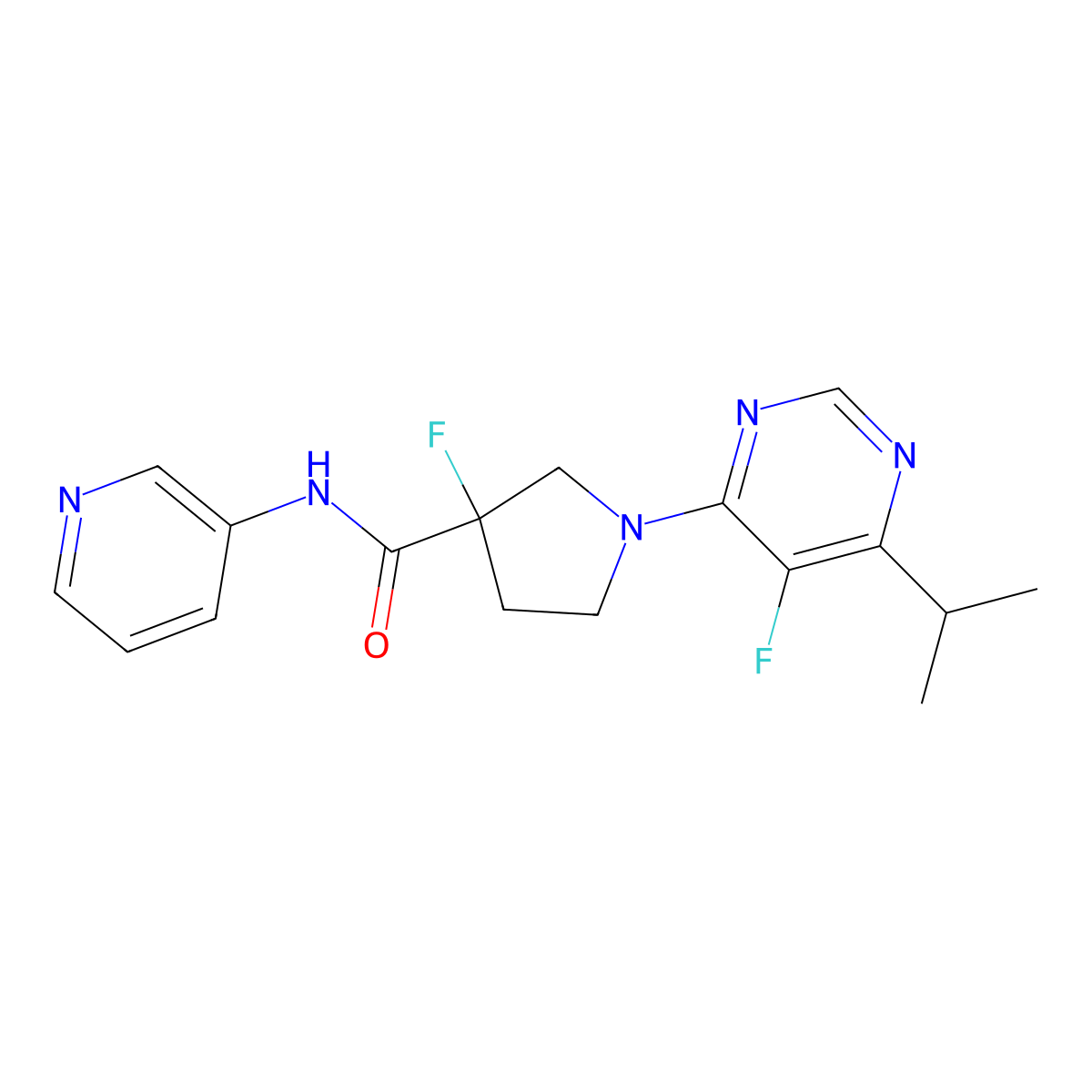 3-fluoro-1-[5-fluoro-6-(propan-2-yl)pyrimidin-4-yl]-N-(pyridin-3-yl)pyrrolidine-3-carboxamide molecular structure, CAS 2742026-44-2