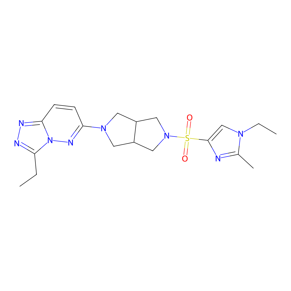 1-ethyl-4-[(5-{3-ethyl-[1,2,4]triazolo[4,3-b]pyridazin-6-yl}-octahydropyrrolo[3,4-c]pyrrol-2-yl)sulfonyl]-2-methyl-1H-imidazole molecular structure, CAS 2742026-46-4