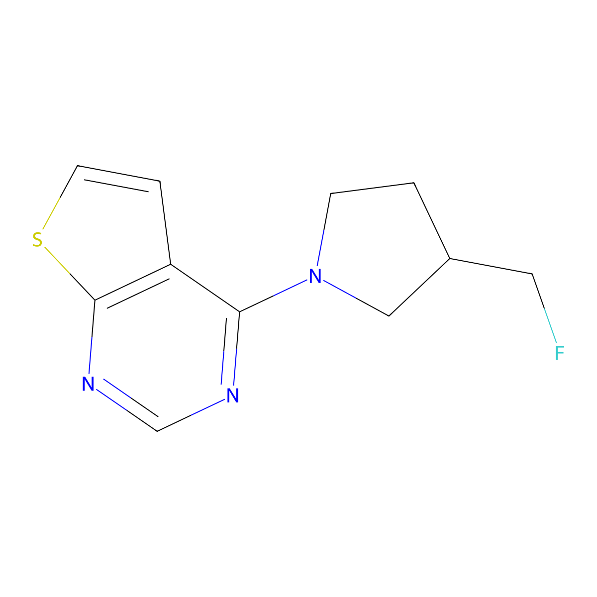3-(Fluoromethyl)-1-{thieno[2,3-d]pyrimidin-4-yl}pyrrolidine molecular structure, CAS 2742026-47-5