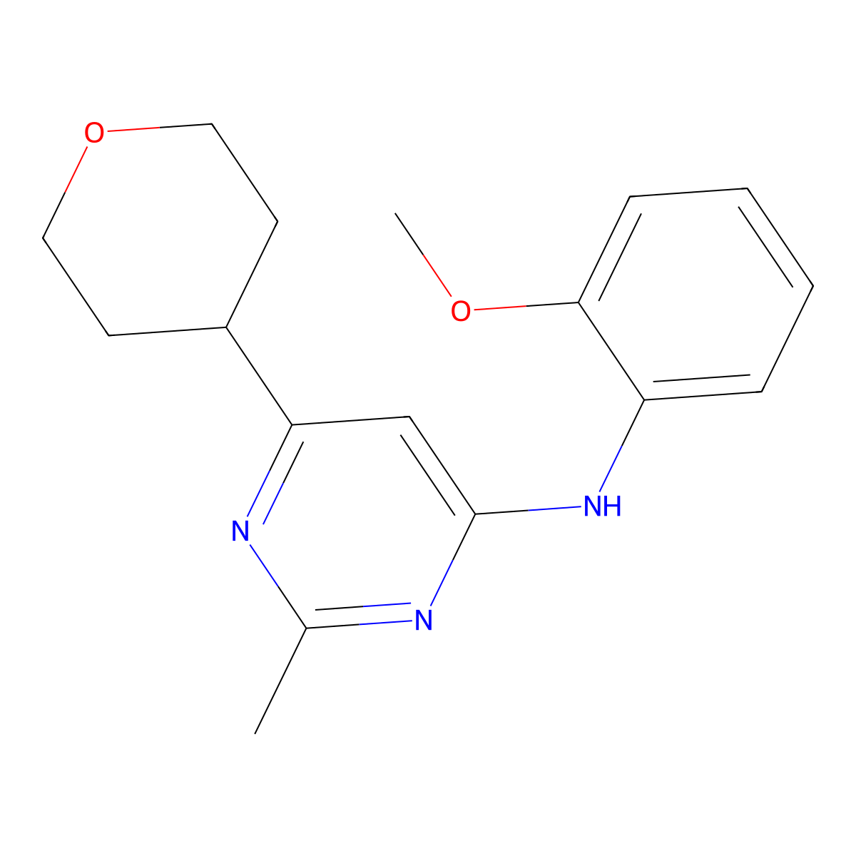 N-(2-methoxyphenyl)-2-methyl-6-(oxan-4-yl)pyrimidin-4-amine molecular structure, CAS 2742026-48-6