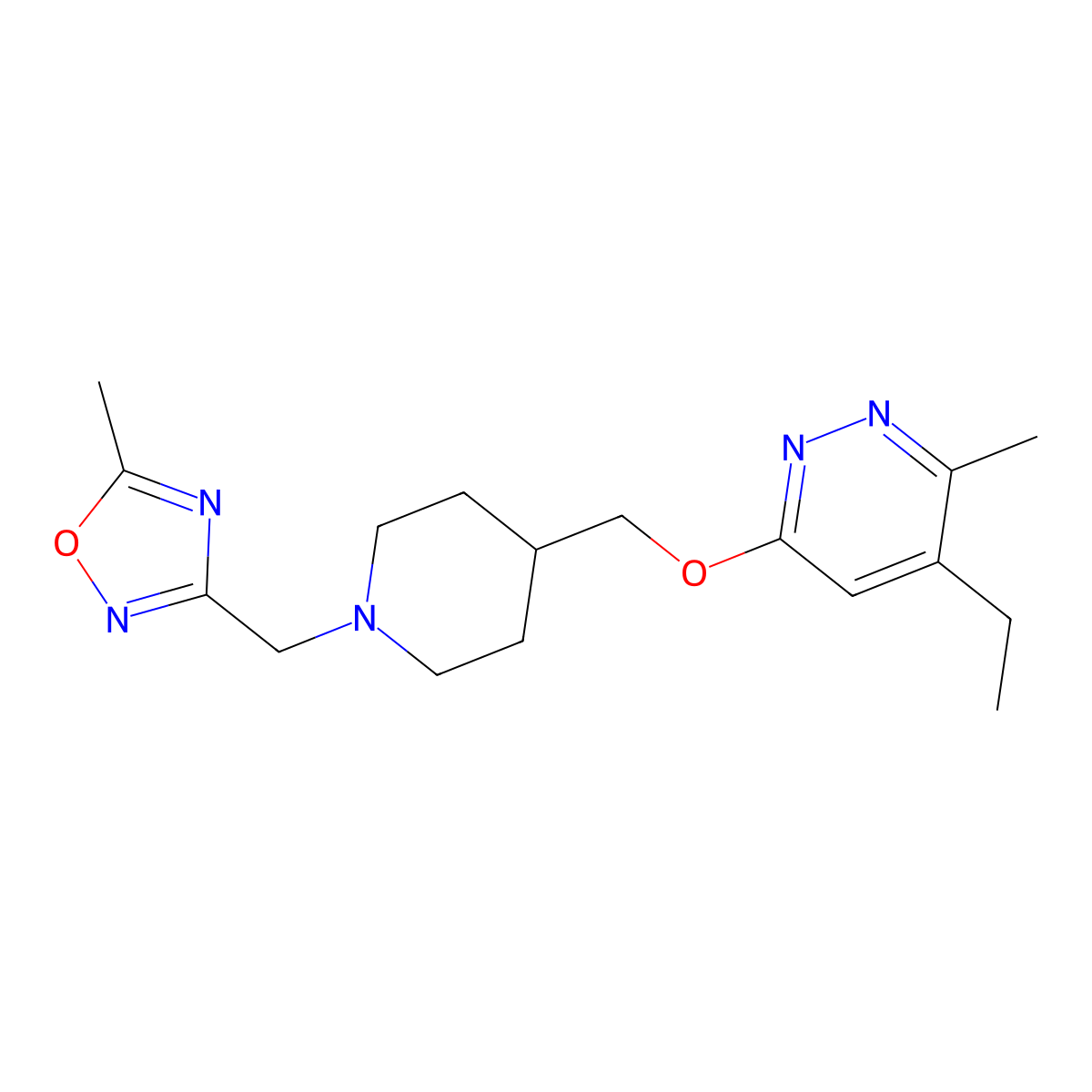 4-Ethyl-3-methyl-6-({1-[(5-methyl-1,2,4-oxadiazol-3-yl)methyl]piperidin-4-yl}methoxy)pyridazine molecular structure, CAS 2742026-50-0
