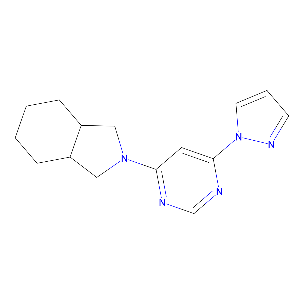 2-[6-(1H-pyrazol-1-yl)pyrimidin-4-yl]-octahydro-1H-isoindole molecular structure, CAS 2742026-51-1