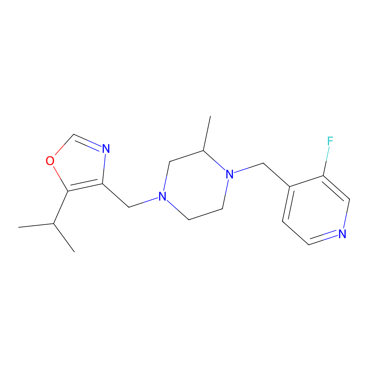1-[(3-Fluoropyridin-4-yl)methyl]-2-methyl-4-{[5-(propan-2-yl)-1,3-oxazol-4-yl]methyl}piperazine molecular structure, CAS 2742026-53-3