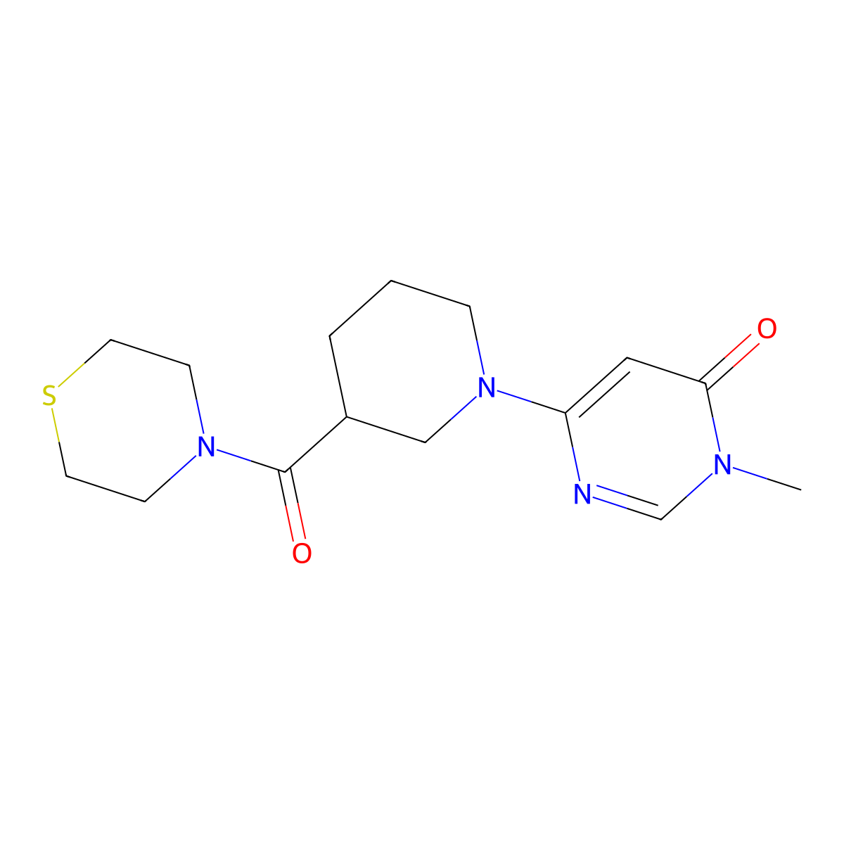 3-Methyl-6-[3-(thiomorpholine-4-carbonyl)piperidin-1-yl]-3,4-dihydropyrimidin-4-one molecular structure, CAS 2742026-56-6