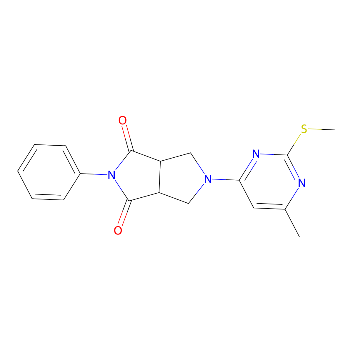 5-[6-Methyl-2-(methylsulfanyl)pyrimidin-4-yl]-2-phenyl-octahydropyrrolo[3,4-c]pyrrole-1,3-dione molecular structure, CAS 2742026-57-7