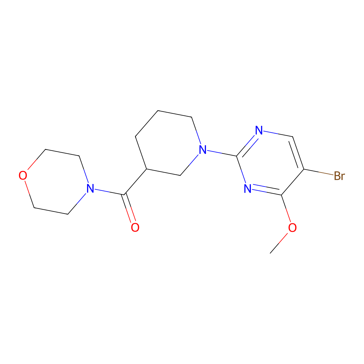 4-[1-(5-Bromo-4-methoxypyrimidin-2-yl)piperidine-3-carbonyl]morpholine molecular structure, CAS 2742026-59-9
