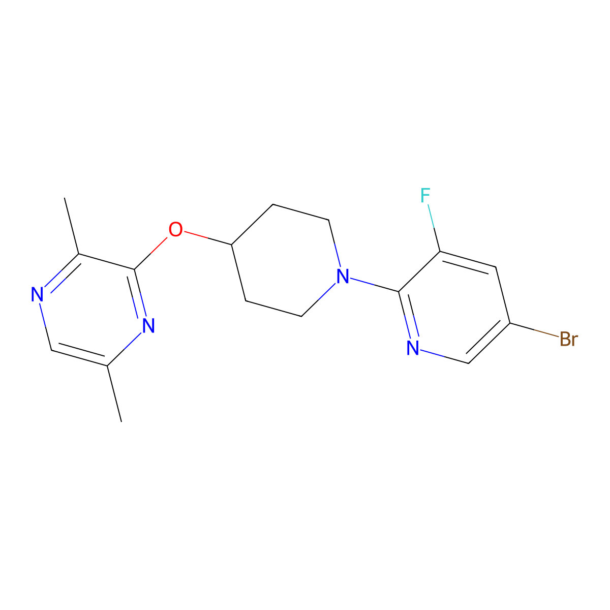 3-{[1-(5-Bromo-3-fluoropyridin-2-yl)piperidin-4-yl]oxy}-2,5-dimethylpyrazine molecular structure, CAS 2742026-62-4
