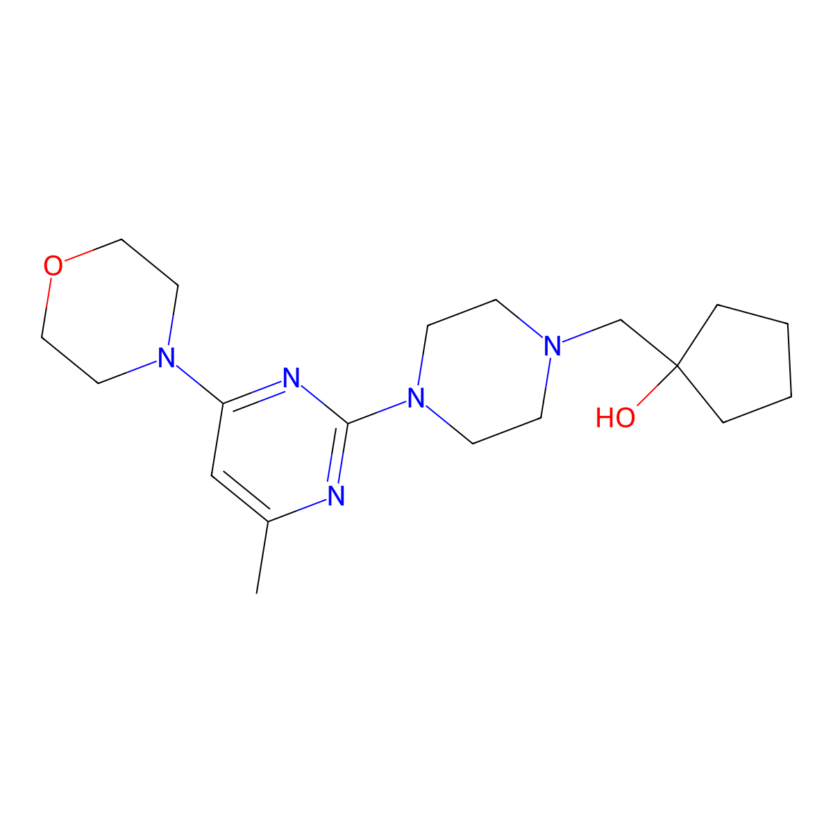 1-({4-[4-Methyl-6-(morpholin-4-yl)pyrimidin-2-yl]piperazin-1-yl}methyl)cyclopentan-1-ol molecular structure, CAS 2742026-63-5