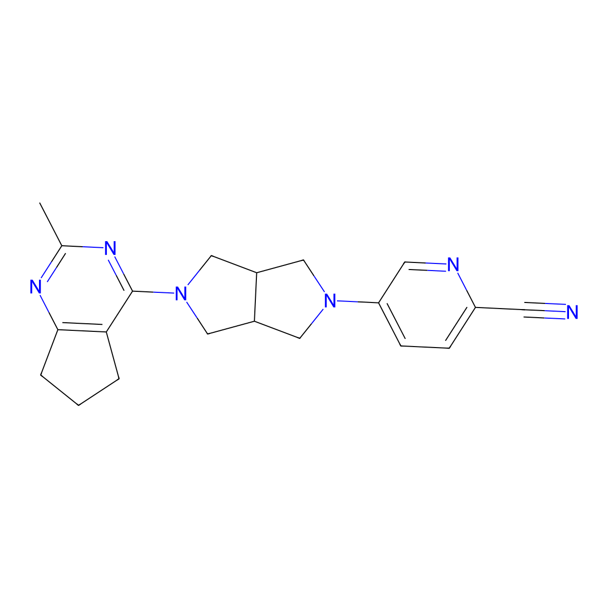 5-(5-{2-methyl-5H,6H,7H-cyclopenta[d]pyrimidin-4-yl}-octahydropyrrolo[3,4-c]pyrrol-2-yl)pyridine-2-carbonitrile molecular structure, CAS 2742026-67-9