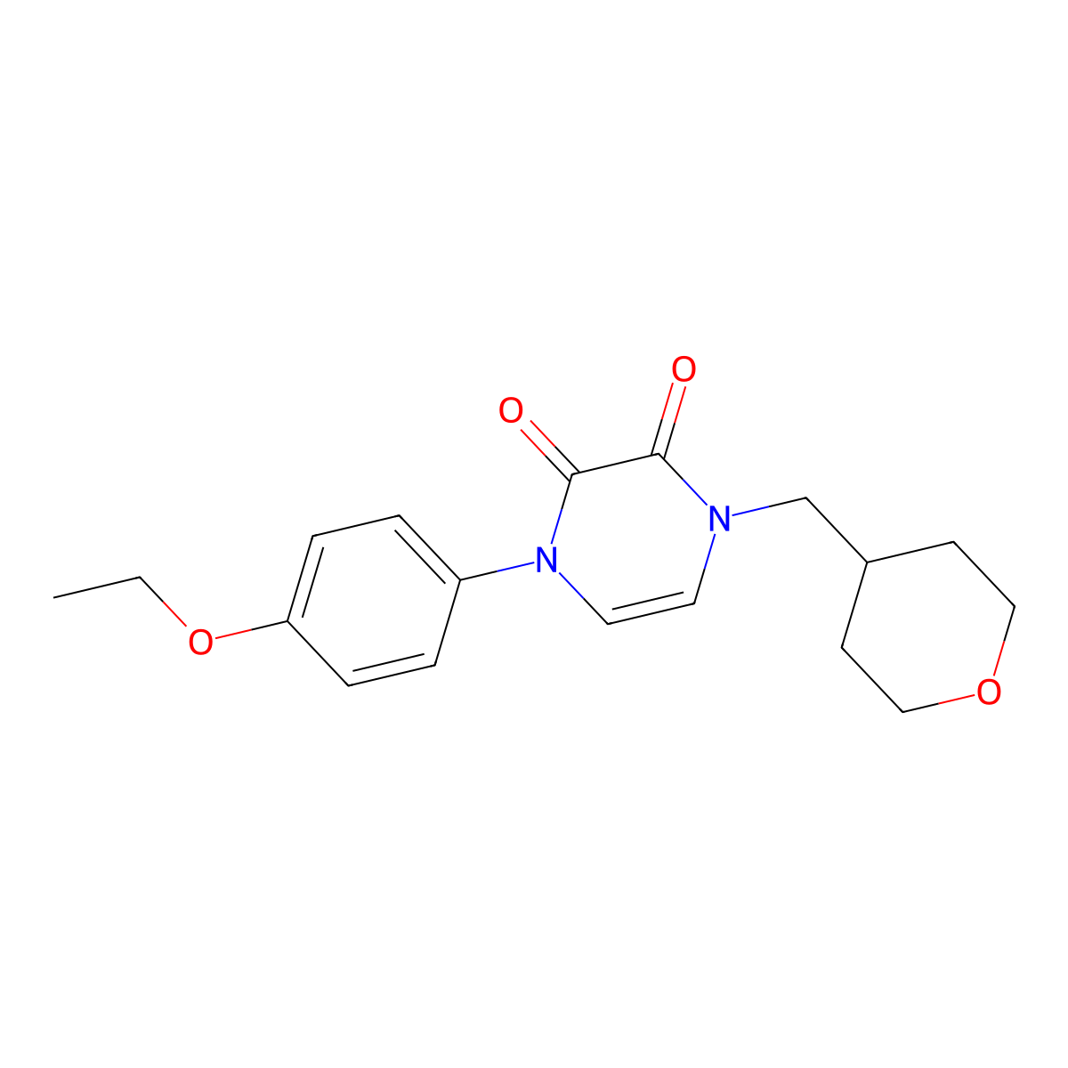 1-(4-Ethoxyphenyl)-4-[(oxan-4-yl)methyl]-1,2,3,4-tetrahydropyrazine-2,3-dione molecular structure, CAS 2742026-78-2