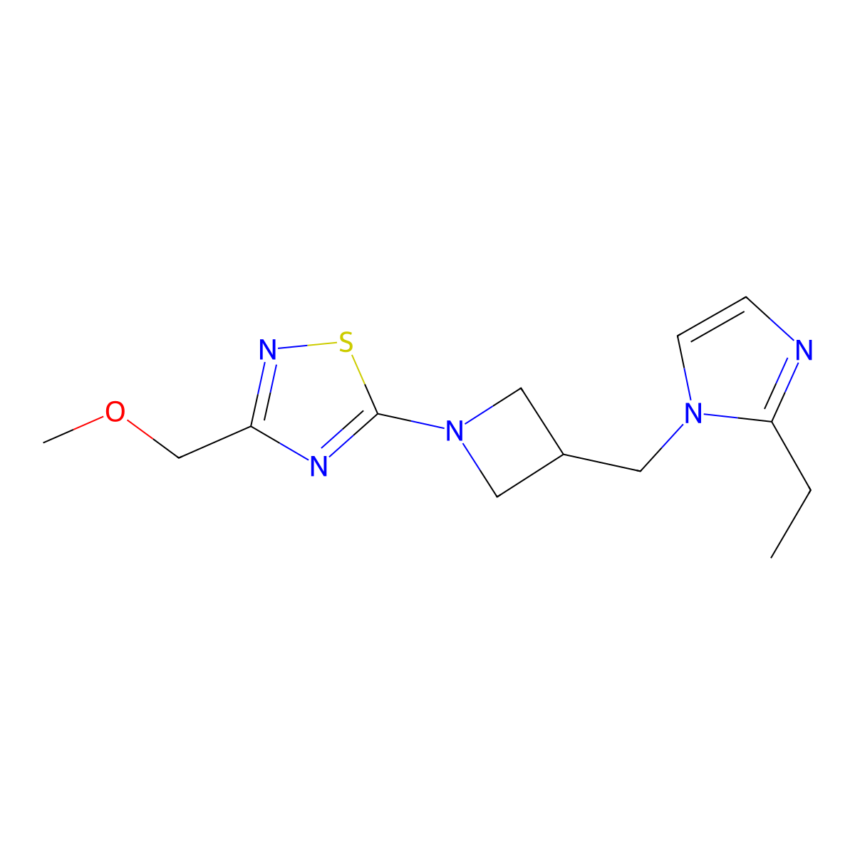 5-{3-[(2-ethyl-1H-imidazol-1-yl)methyl]azetidin-1-yl}-3-(methoxymethyl)-1,2,4-thiadiazole molecular structure, CAS 2742026-81-7
