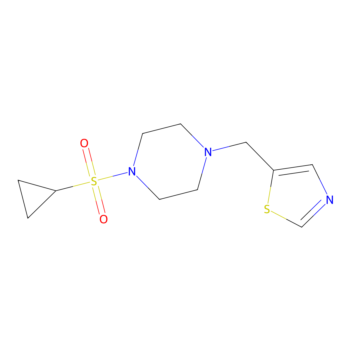 1-(Cyclopropanesulfonyl)-4-[(1,3-thiazol-5-yl)methyl]piperazine molecular structure, CAS 2742026-83-9