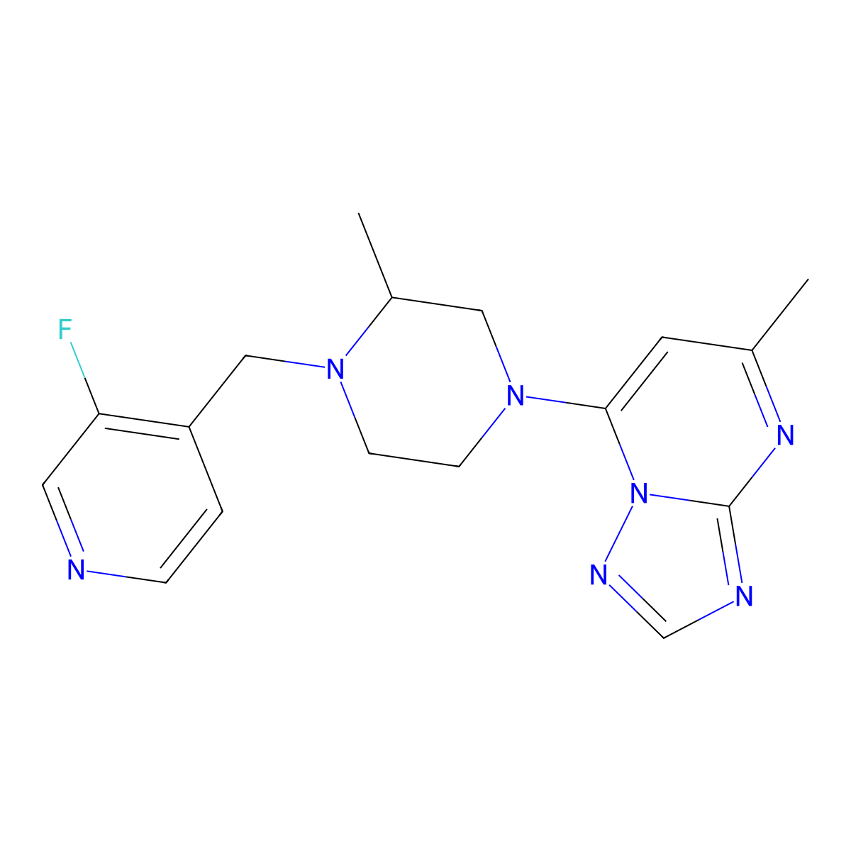 1-[(3-Fluoropyridin-4-yl)methyl]-2-methyl-4-{5-methyl-[1,2,4]triazolo[1,5-a]pyrimidin-7-yl}piperazine molecular structure, CAS 2742026-84-0