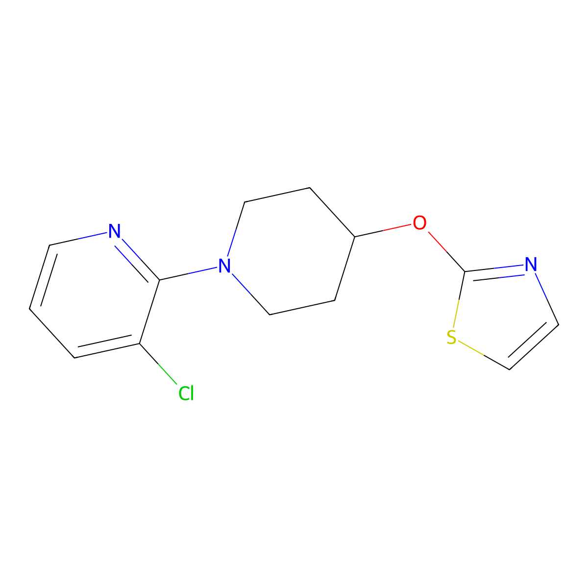 3-Chloro-2-[4-(1,3-thiazol-2-yloxy)piperidin-1-yl]pyridine molecular structure, CAS 2742026-89-5