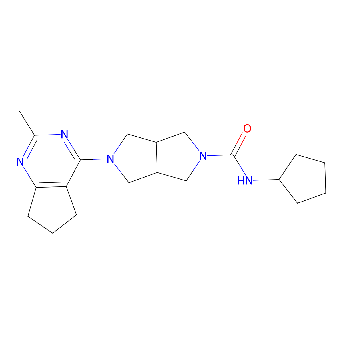 N-cyclopentyl-5-{2-methyl-5H,6H,7H-cyclopenta[d]pyrimidin-4-yl}-octahydropyrrolo[3,4-c]pyrrole-2-carboxamide molecular structure, CAS 2742026-95-3